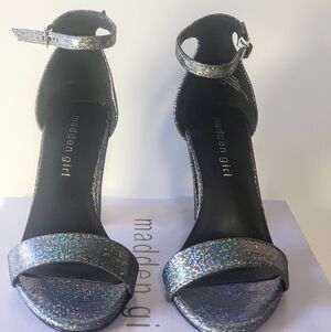 Madden Girl "BEELLA", BLACK HOLOGRAM HIGH-HEELED SANDAL, 5M, NIB